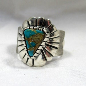 Pilot Mountain Turquoise Ring, Size 7.75. sterling Silver. Southwestern jewelry, modern jewelry, boho ring image 2