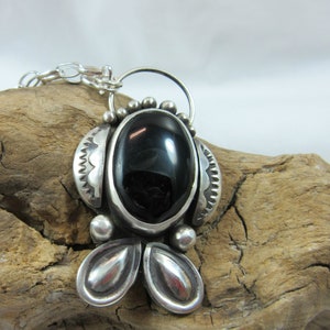 Black Onyx & Sterling silver Pendant Necklace, Black gemstone, Statement necklace, Southwestern Jewelry image 2