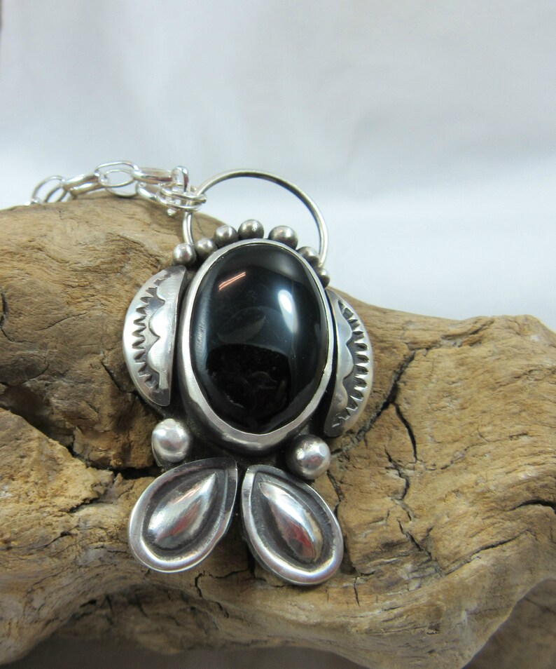 Black Onyx & Sterling silver Pendant Necklace, Black gemstone, Statement necklace, Southwestern Jewelry image 2