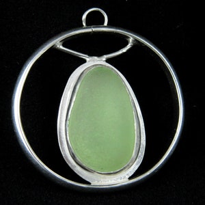 Collana in argento sterling e vetro di mare verde bottiglia di Coca-Cola, gioielli da spiaggia, regalo perfetto