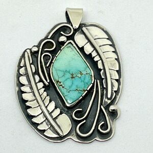 Turquoise necklace pendant, sterling silver and Natural Turquoise, southwestern style necklace