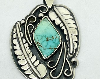 Turquoise necklace pendant, sterling silver and Natural Turquoise, southwestern style necklace
