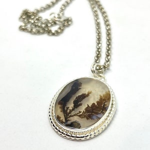 Dendritic Agate Necklace, Sterling silver, Agate Necklace, Fossil Dendrite Pendant image 1