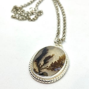 Dendritic Agate Necklace, Sterling silver, Agate Necklace, Fossil Dendrite Pendant