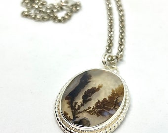 Handcrafted Dendritic Agate Sterling Silver Pendant Necklace