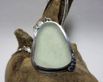 Light as a Feather - Frosted White Sea Glass Bezel Set Necklace