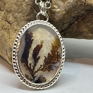 Dendritic Agate Necklace, Sterling silver, Agate Necklace, Fossil Dendrite Pendant image 6