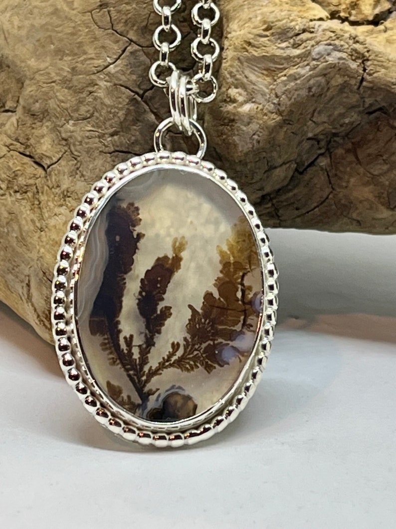 Dendritic Agate Necklace, Sterling silver, Agate Necklace, Fossil Dendrite Pendant image 6