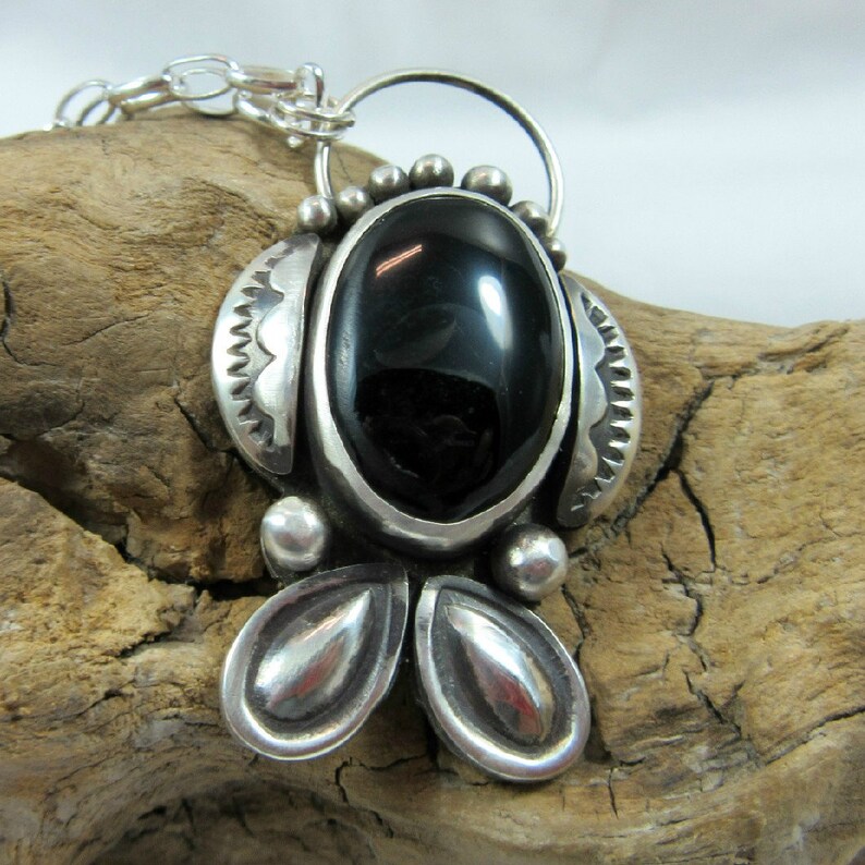 Black Onyx & Sterling silver Pendant Necklace, Black gemstone, Statement necklace, Southwestern Jewelry image 5