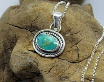 Turquoise pendant Necklace, sterling silver and Natural Pilot Mountain Turquoise, southwestern style necklace, modern