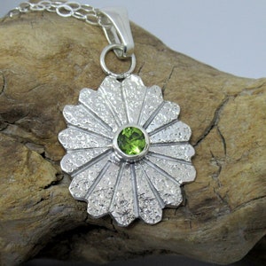 Peridot and Sterling silver snowflake charm necklace, sterling pendant, green gemstone image 7