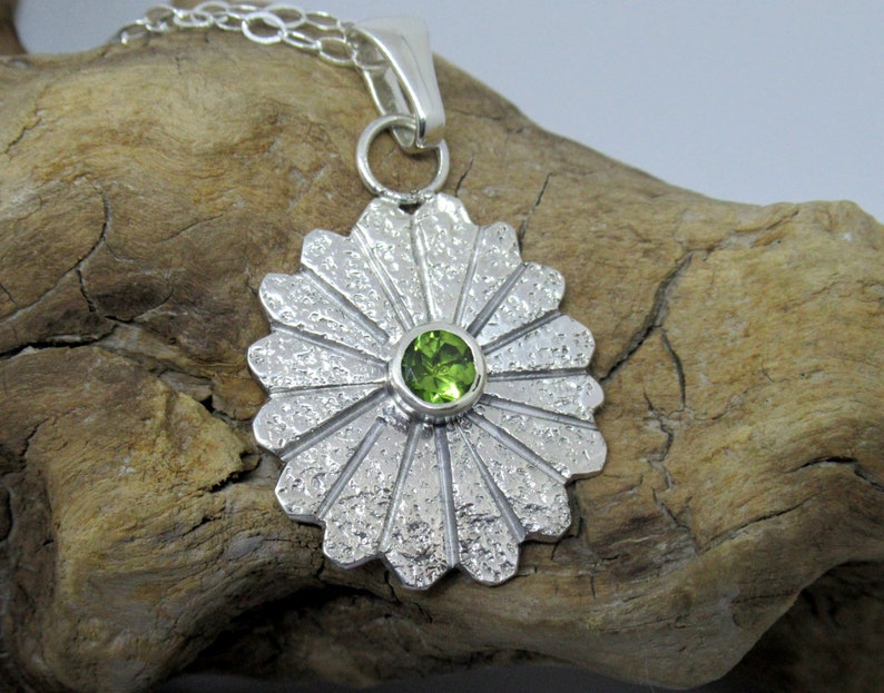 Peridot and Sterling silver snowflake charm necklace, sterling pendant, green gemstone image 7