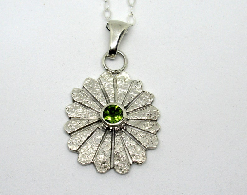 Peridot and Sterling silver snowflake charm necklace, sterling pendant, green gemstone image 4