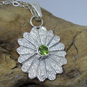 Peridot and Sterling silver snowflake charm necklace, sterling pendant, green gemstone image 3