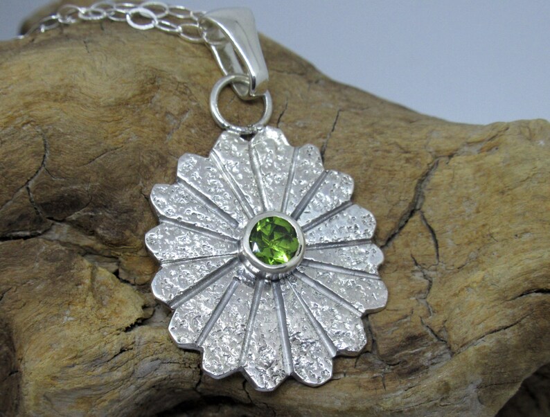 Peridot and Sterling silver snowflake charm necklace, sterling pendant, green gemstone image 3