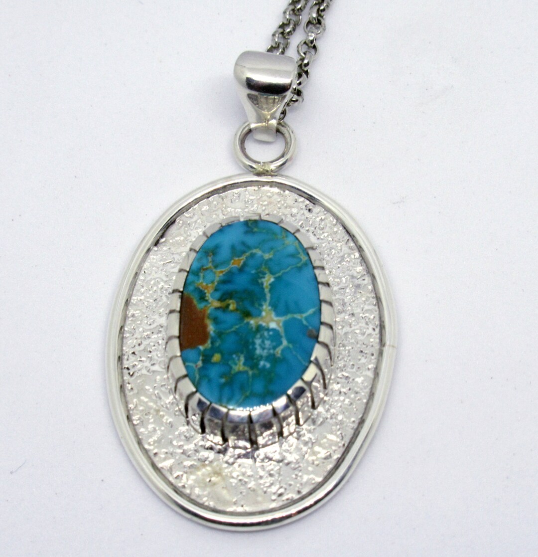 Turquoise and Sterling Silver Pendant Necklace - Etsy