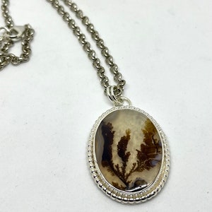 Dendritic Agate Necklace, Sterling silver, Agate Necklace, Fossil Dendrite Pendant image 5