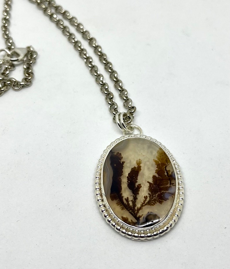 Dendritic Agate Necklace, Sterling silver, Agate Necklace, Fossil Dendrite Pendant image 5