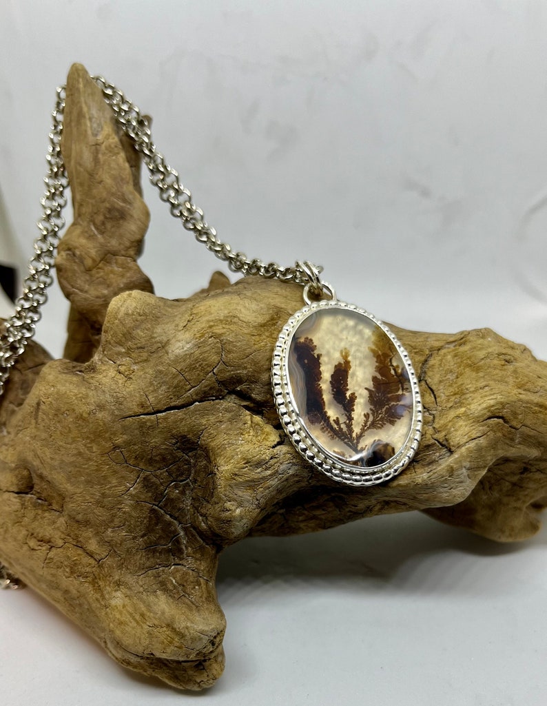 Dendritic Agate Necklace, Sterling silver, Agate Necklace, Fossil Dendrite Pendant image 9