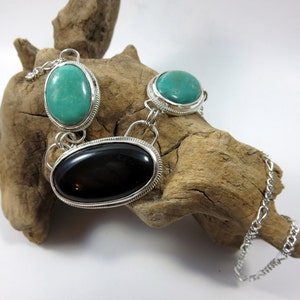 Black Onyx & Turquoise Necklace, Statement necklace, Black and Blue Gemstone necklace, southwestern jewelry, boho necklace, gypsy necklace. image 3