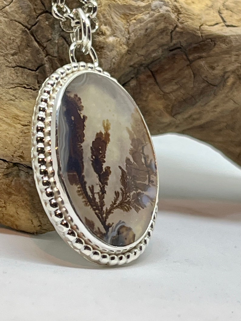 Dendritic Agate Necklace, Sterling silver, Agate Necklace, Fossil Dendrite Pendant image 7
