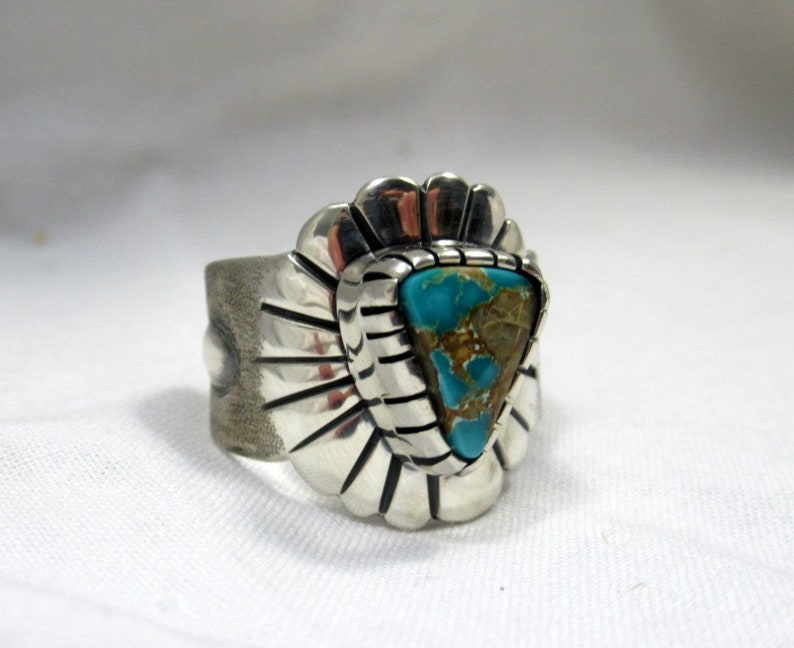Pilot Mountain Turquoise Ring, Size 7.75. sterling Silver. Southwestern jewelry, modern jewelry, boho ring image 3