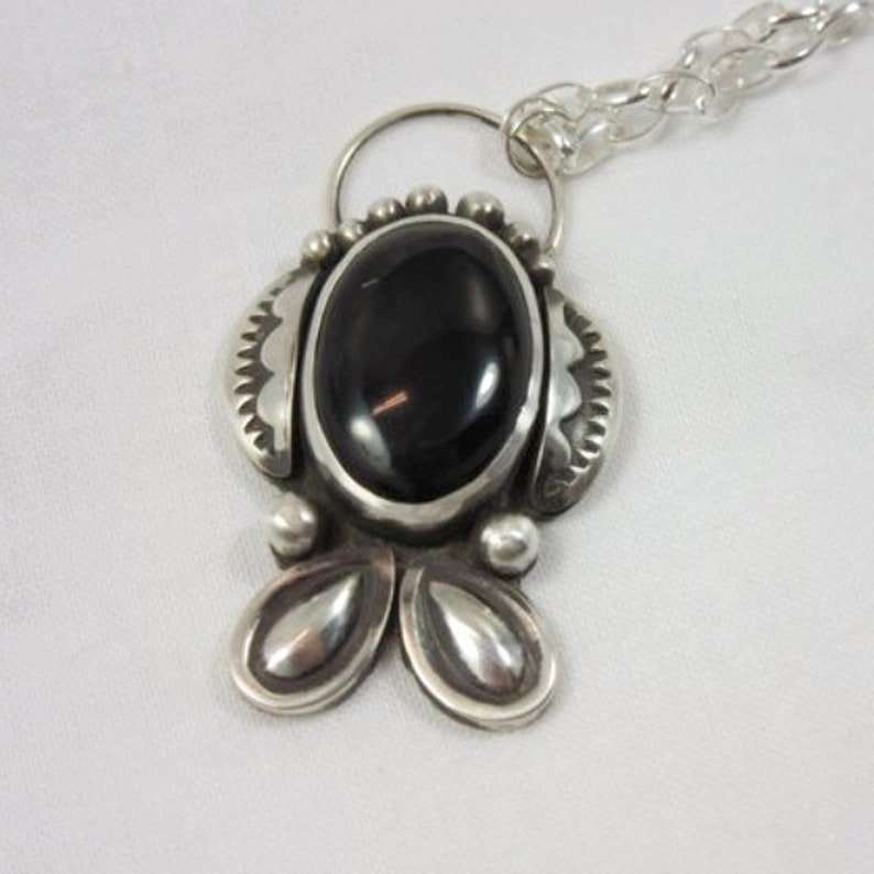 Black Onyx & Sterling silver Pendant Necklace, Black gemstone, Statement necklace, Southwestern Jewelry image 3