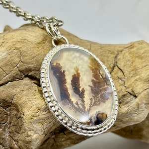 Dendritic Agate Necklace, Sterling silver, Agate Necklace, Fossil Dendrite Pendant image 8