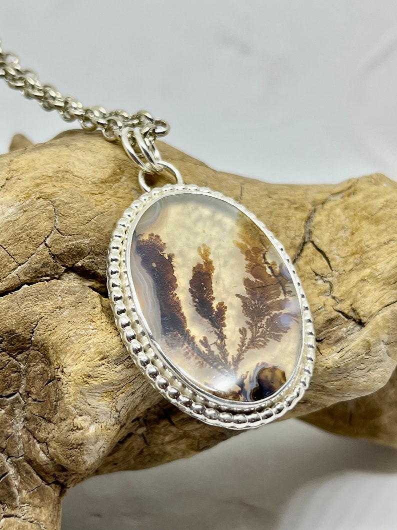 Dendritic Agate Necklace, Sterling silver, Agate Necklace, Fossil Dendrite Pendant image 8