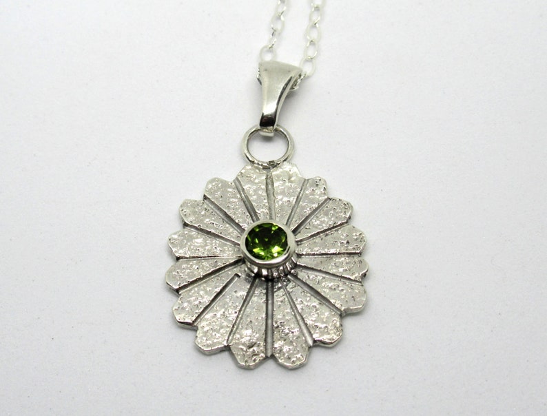 Peridot and Sterling silver snowflake charm necklace, sterling pendant, green gemstone image 6