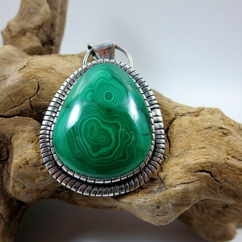 Malachite & Sterling Silver Necklace Pendant Statement Etsy