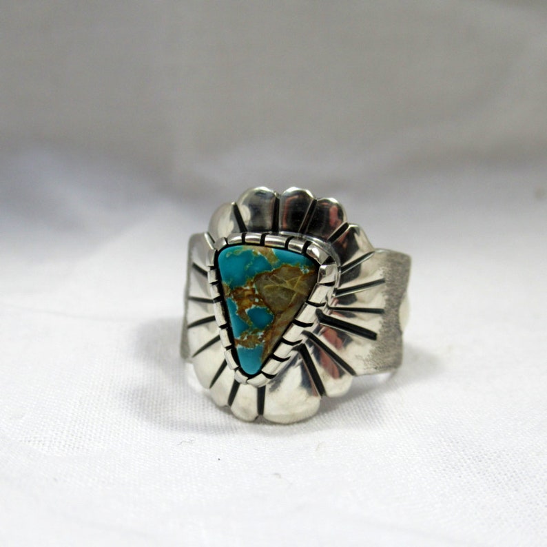 Pilot Mountain Turquoise Ring, Size 7.75. sterling Silver. Southwestern jewelry, modern jewelry, boho ring image 6