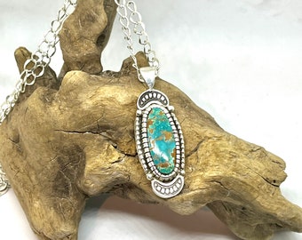 Turquoise and Sterling Silver Pendant Necklace