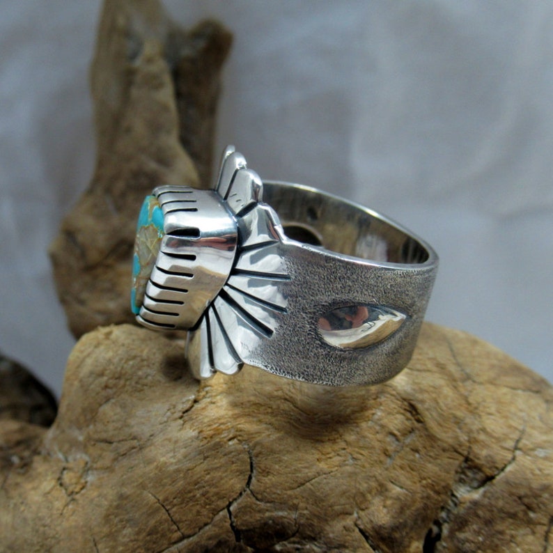 Pilot Mountain Turquoise Ring, Size 7.75. sterling Silver. Southwestern jewelry, modern jewelry, boho ring image 10