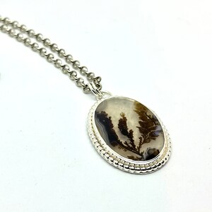 Dendritic Agate Necklace, Sterling silver, Agate Necklace, Fossil Dendrite Pendant image 4