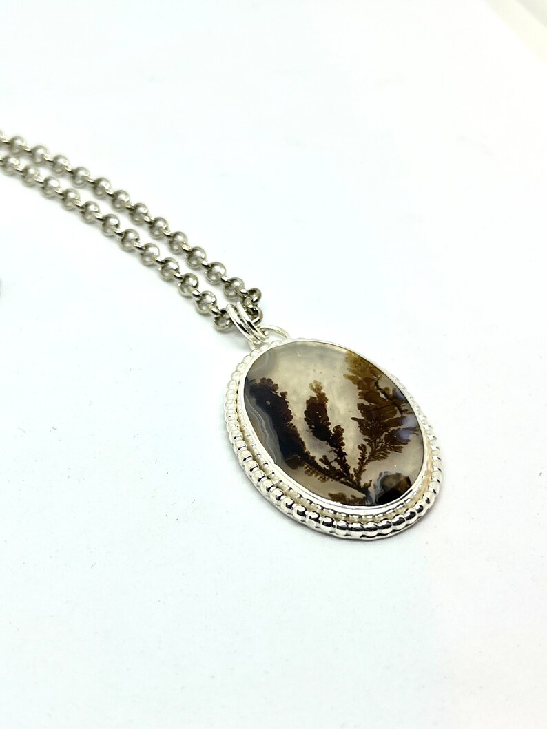 Dendritic Agate Necklace, Sterling silver, Agate Necklace, Fossil Dendrite Pendant image 4