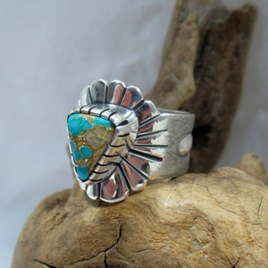 Pilot Mountain Turquoise Ring, Size 7.75. sterling Silver. Southwestern jewelry, modern jewelry, boho ring image 1