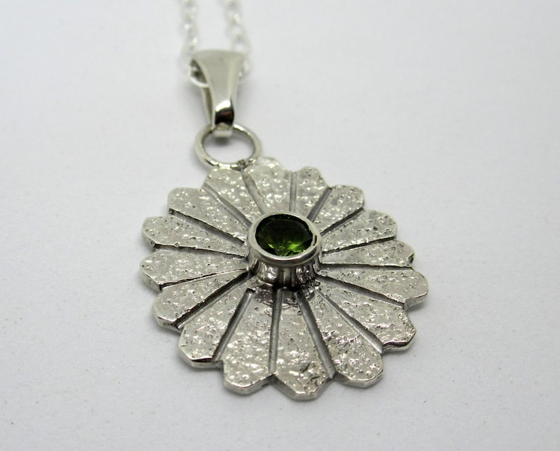 Peridot and Sterling silver snowflake charm necklace, sterling pendant, green gemstone image 5