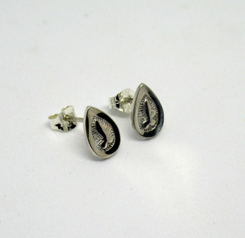 Sanskrit earrings, sterling silver stud earrings, handcrafted image 1