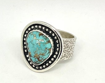 Turquoise Ring, Size 9, Real Turquoise set in Sterling silver, Southwestern Ring.