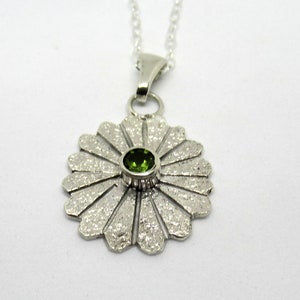 Peridot and Sterling silver snowflake charm necklace, sterling pendant, green gemstone image 2