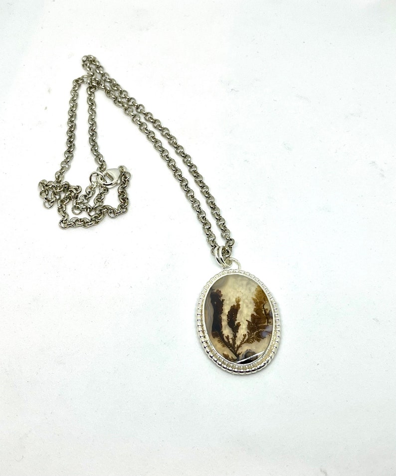 Dendritic Agate Necklace, Sterling silver, Agate Necklace, Fossil Dendrite Pendant image 2