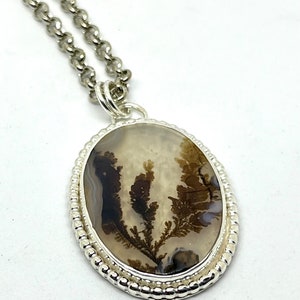 Dendritic Agate Necklace, Sterling silver, Agate Necklace, Fossil Dendrite Pendant image 3