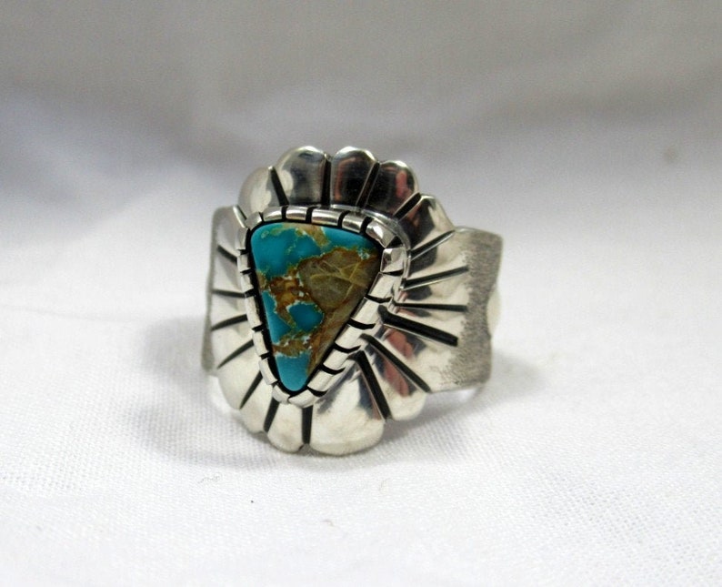 Pilot Mountain Turquoise Ring, Size 7.75. sterling Silver. Southwestern jewelry, modern jewelry, boho ring image 2