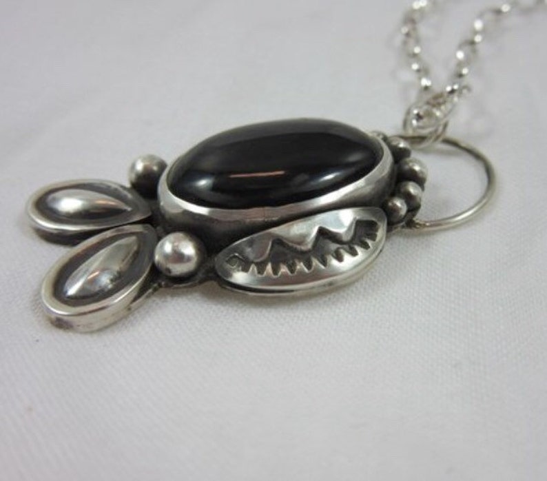 Black Onyx & Sterling silver Pendant Necklace, Black gemstone, Statement necklace, Southwestern Jewelry image 4