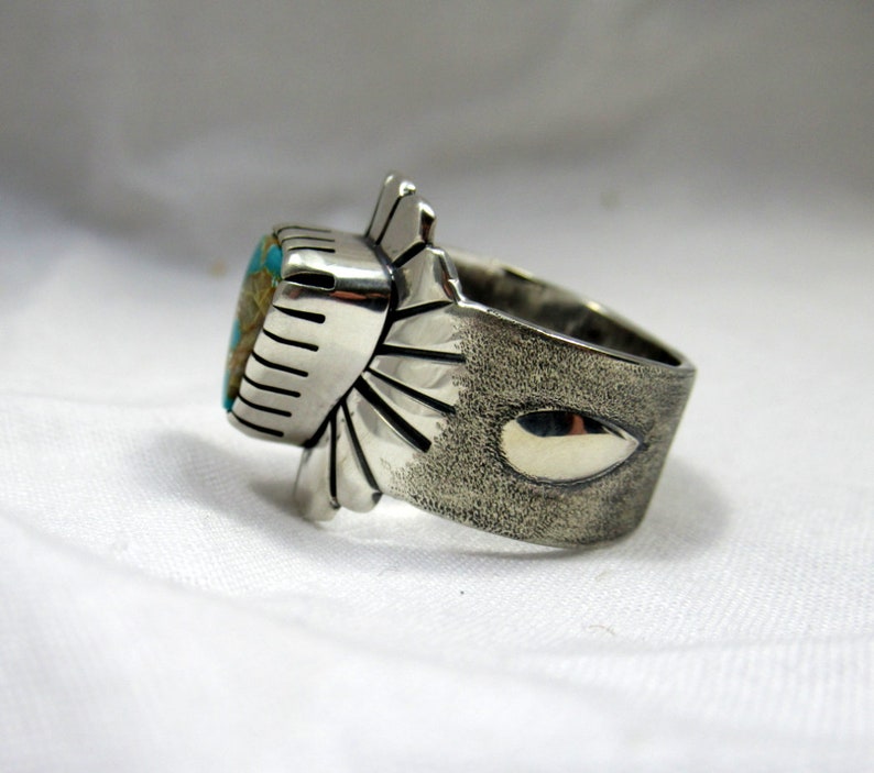 Pilot Mountain Turquoise Ring, Size 7.75. sterling Silver. Southwestern jewelry, modern jewelry, boho ring image 7