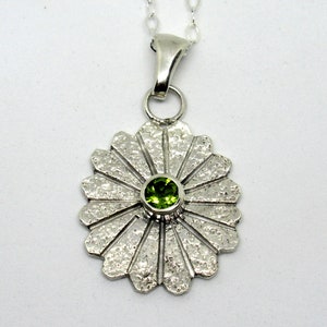 Peridot and Sterling silver snowflake charm necklace, sterling pendant, green gemstone image 1