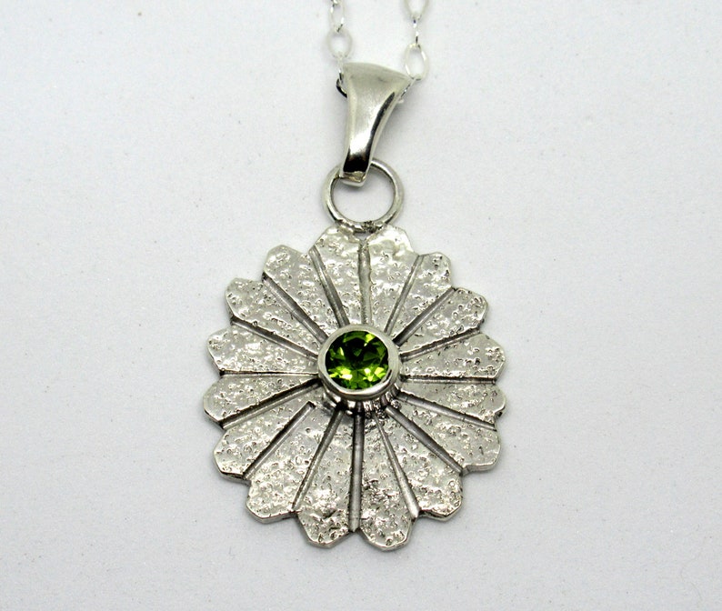 Peridot and Sterling silver snowflake charm necklace, sterling pendant, green gemstone image 1