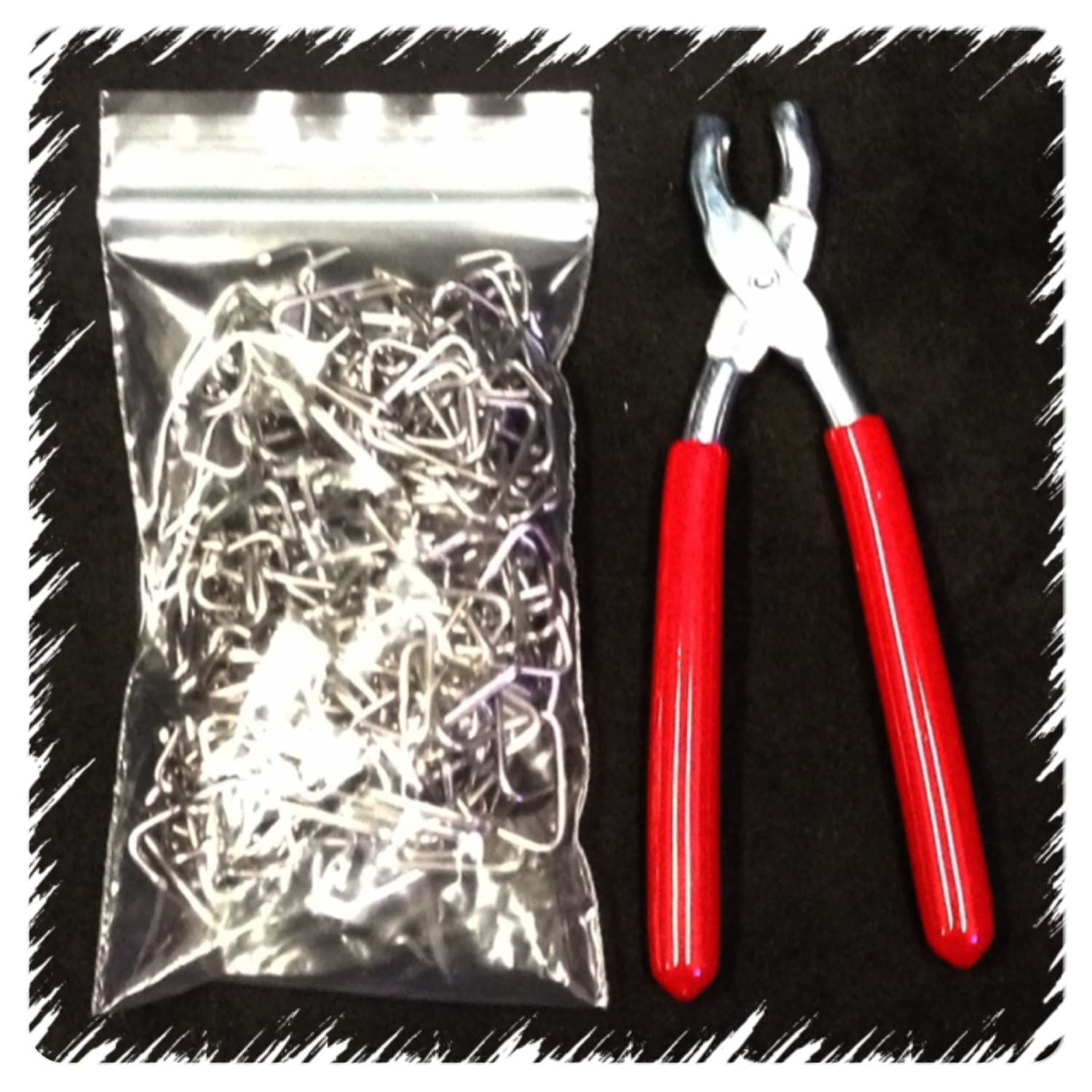 1/2" & 3/8" Seats Shock Cord Hog Ring Pliers & 50 ea Galvanized Hog Rings 3/4" Seat Covers