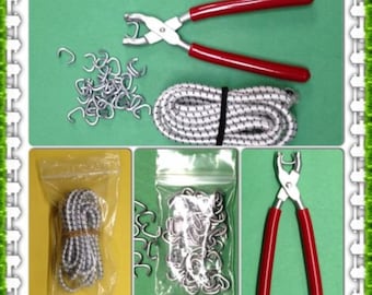DOLL RESTRINGING KIT Hog Ring Pliers, Hog Rings & 3 yds 5 mm Elastic Cord 18-32&quot;Dolls